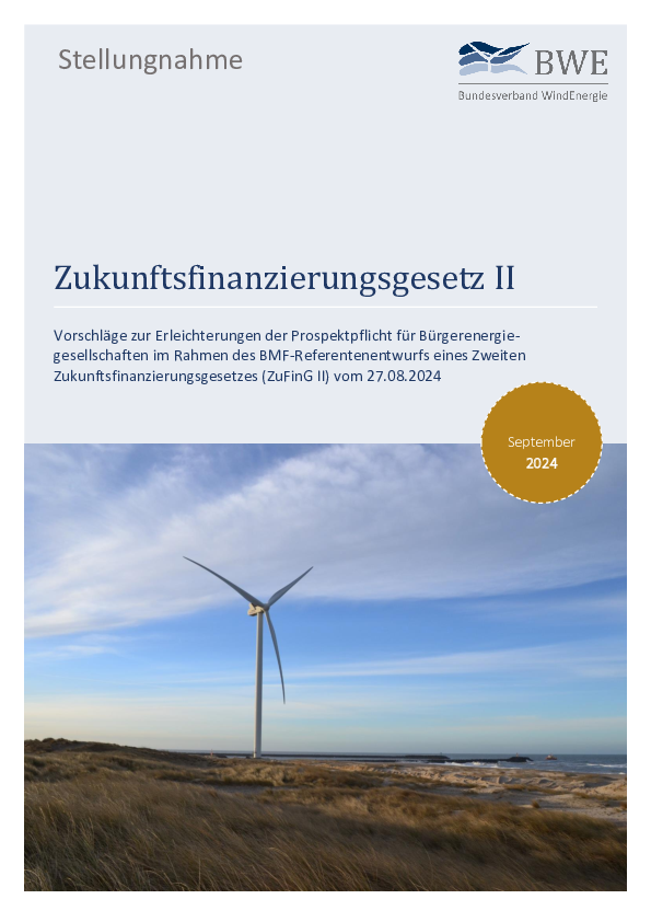 BWE-Stellungnahme: Zukunftsfinanzierungsgesetz II (09/2024)