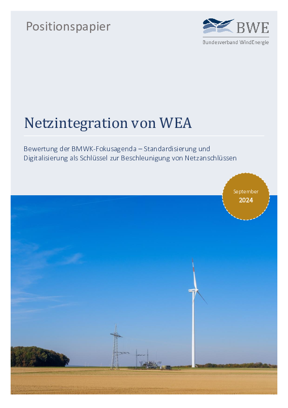 BWE-Positionspapier: Netzintegration von WEA (09/2024)