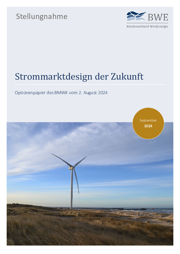 BWE-Stellungnahme: Strommarktdesign der Zukunft (09/2024)